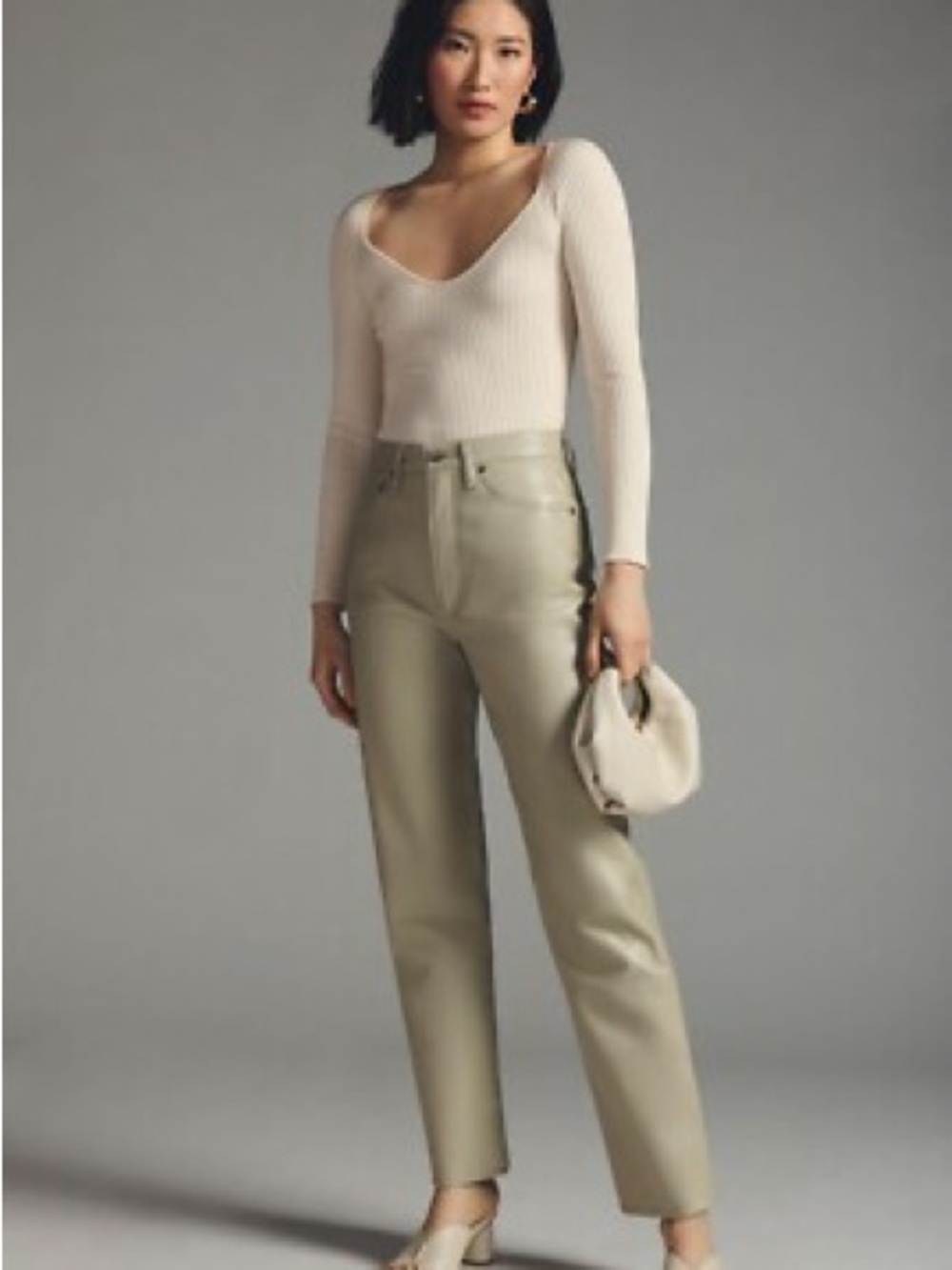 Agolde High-Rise Straight Leg leather Jeans — Cream * never worn